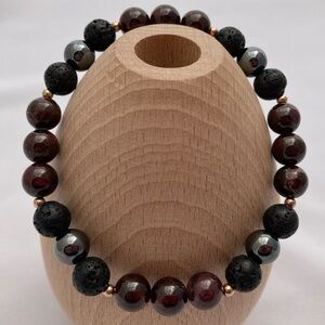 GARNET and Lava Stretch Beaded Bracelet 7.5”